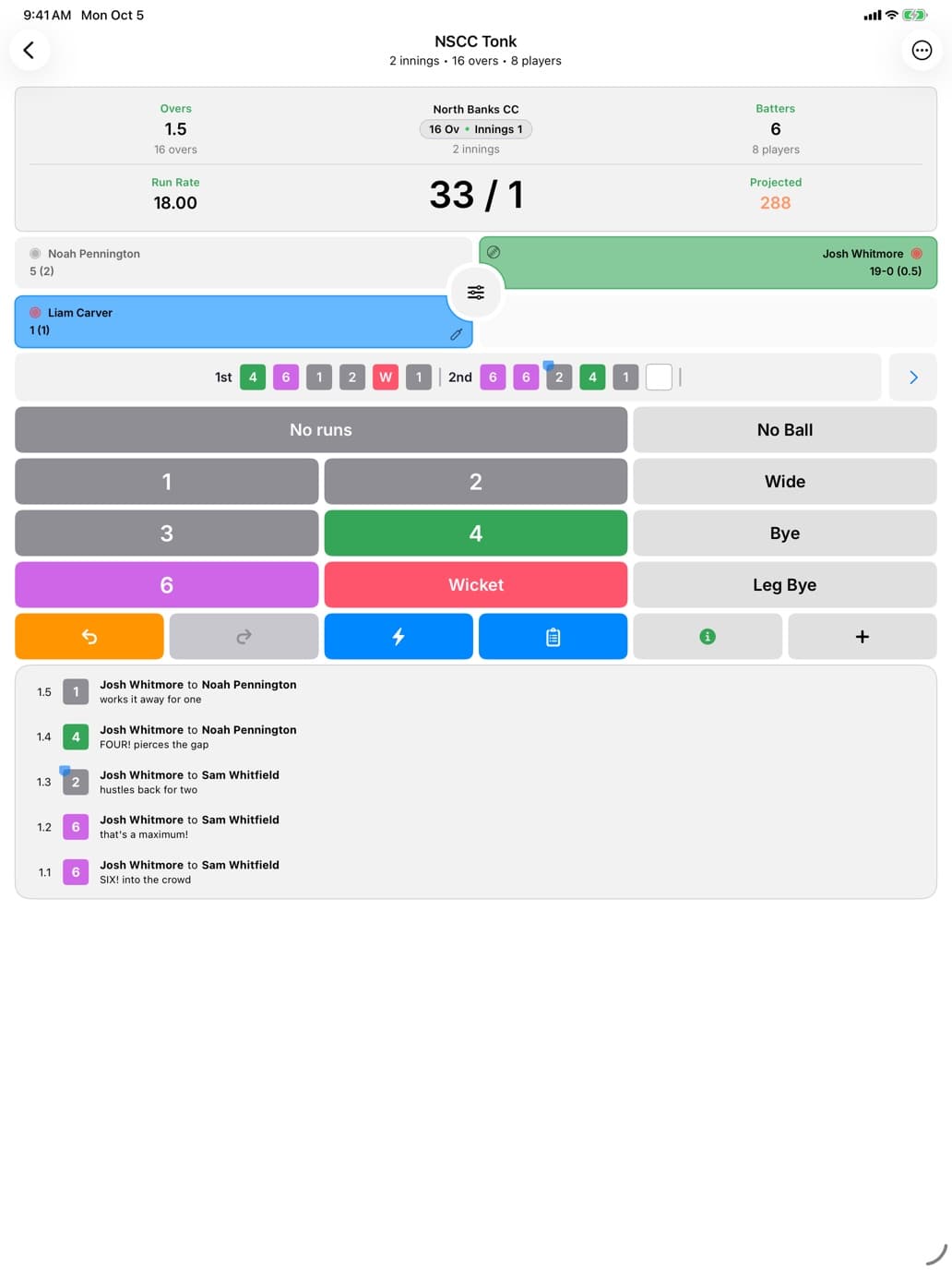 RAMPER Cricket scoring a game on iPad