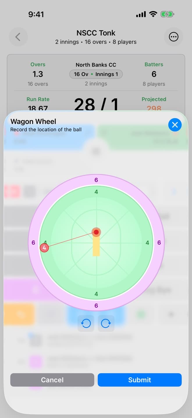 Wagon wheel: tapping where a four went on a circular field diagram